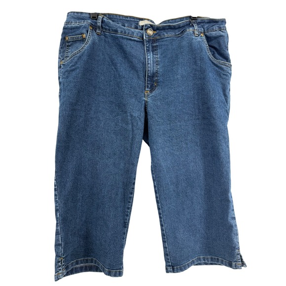 Woman Within Pants - Woman Within Denim Capris Blue Medium Wash Petite 18W Cropped Jeans Side Slit